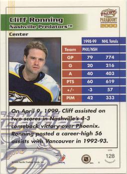 1999-00 Pacific Paramount - Premiere Date #128 Cliff Ronning Back