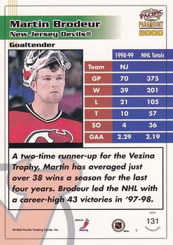 1999-00 Pacific Paramount - Premiere Date #131 Martin Brodeur Back