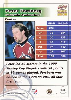 1999-00 Pacific Paramount - Red #63 Peter Forsberg Back
