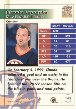 1999-00 Pacific Paramount - Red #143 Claude Lapointe Back