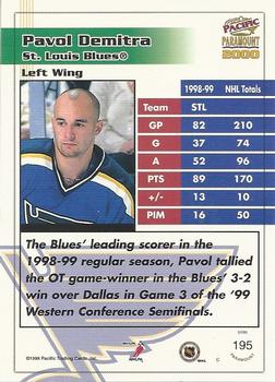 1999-00 Pacific Paramount - Red #195 Pavol Demitra Back