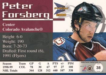 1999-00 Pacific Prism - Holographic Mirror #38 Peter Forsberg Back