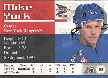 1999-00 Pacific Prism - Holographic Purple #93 Mike York Back