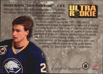 1992-93 Ultra - Ultra Rookies #2 Donald Audette Back