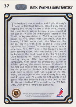 1992-93 Upper Deck #37 Keith Gretzky / Wayne Gretzky / Brent Gretzky Back