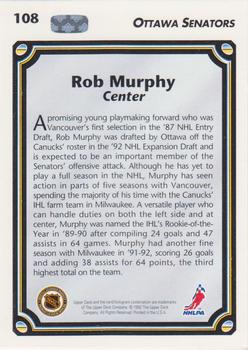 1992-93 Upper Deck #108 Rob Murphy Back