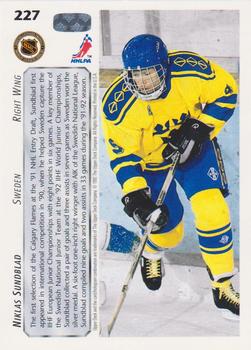 1992-93 Upper Deck #227 Niklas Sundblad Back