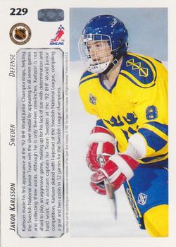 1992-93 Upper Deck #229 Jakob Karlsson Back
