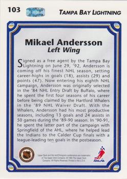 1992-93 Upper Deck #103 Mikael Andersson Back