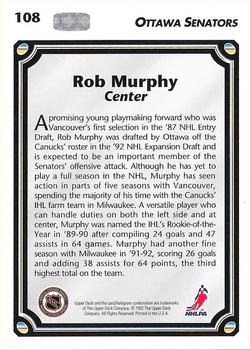 1992-93 Upper Deck #108 Rob Murphy Back