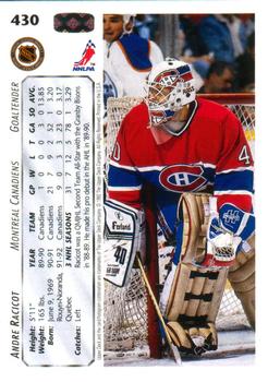 1992-93 Upper Deck #430 Andre Racicot Back