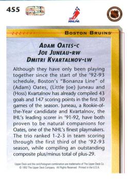 1992-93 Upper Deck #455 Adam Oates / Joe Juneau / Dmitri Kvartalnov Back