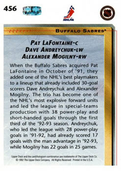 1992-93 Upper Deck #456 Pat LaFontaine / Dave Andreychuk / Alexander Mogilny Back