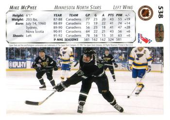 1992-93 Upper Deck #538 Mike McPhee Back