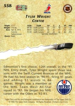1992-93 Upper Deck #558 Tyler Wright Back