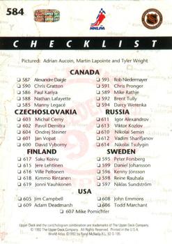 1992-93 Upper Deck #584 World Junior Championships Sweden '93 Checklist Back