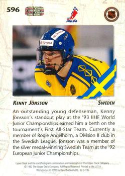 1992-93 Upper Deck #596 Kenny Jonsson Back