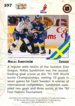 1992-93 Upper Deck #597 Niklas Sundstrom Back