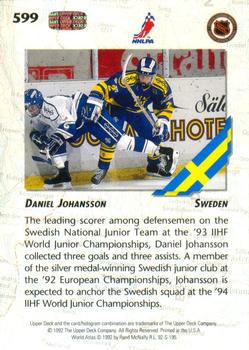 1992-93 Upper Deck #599 Daniel Johansson Back