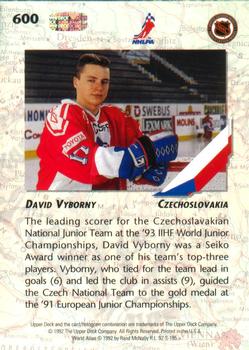 1992-93 Upper Deck #600 David Vyborny Back