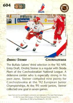 1992-93 Upper Deck #604 Ondrej Steiner Back