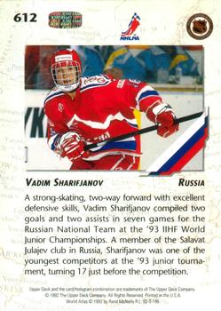 1992-93 Upper Deck #612 Vadim Sharifjanov Back