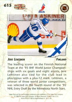 1992-93 Upper Deck #615 Jere Lehtinen Back