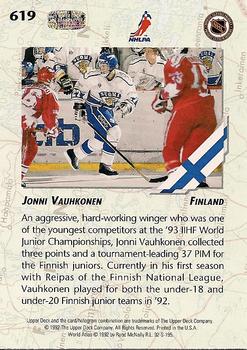 1992-93 Upper Deck #619 Jonni Vauhkonen Back