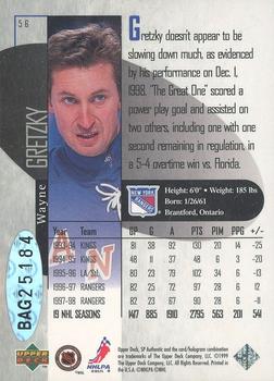 1999-00 SP Authentic - Buyback Autographs #56 Wayne Gretzky Back