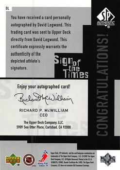 1999-00 SP Authentic - Sign of the Times #DL David Legwand Back
