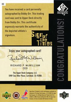 1999-00 SP Authentic - Sign of the Times Gold #BO Bobby Orr Back