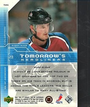 1999-00 SP Authentic - Tomorrow's Headliners #TH4 Milan Hejduk Back