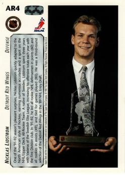 1992-93 Upper Deck - All-Rookie Team #AR4 Nicklas Lidstrom Back
