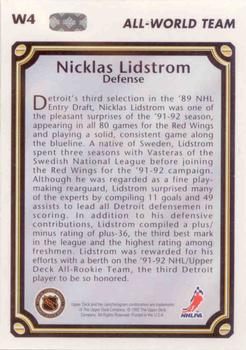 1992-93 Upper Deck - All-World Team #W4 Nicklas Lidstrom Back