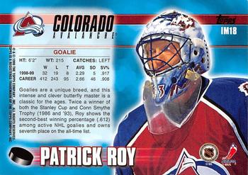1999-00 Topps - Ice Masters #IM18 Patrick Roy Back