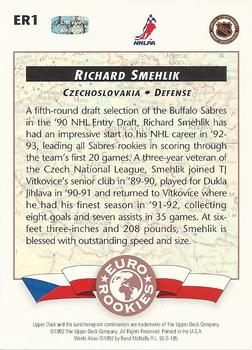 1992-93 Upper Deck - Euro-Rookies #ER1 Richard Smehlik Back