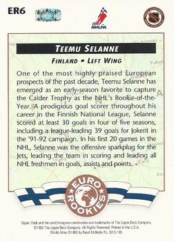 1992-93 Upper Deck - Euro-Rookies #ER6 Teemu Selanne Back