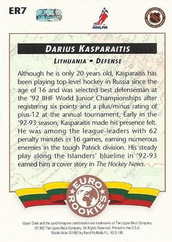 1992-93 Upper Deck - Euro-Rookies #ER7 Darius Kasparaitis Back