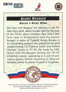 1992-93 Upper Deck - Euro-Rookies #ER10 Alexei Kovalev Back
