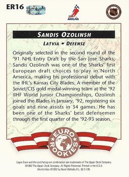 1992-93 Upper Deck - Euro-Rookies #ER16 Sandis Ozolinsh Back