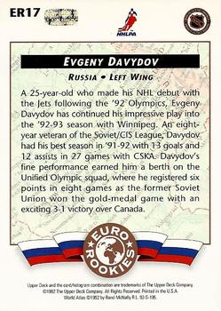 1992-93 Upper Deck - Euro-Rookies #ER17 Evgeny Davydov Back