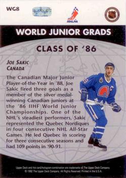 1992-93 Upper Deck - World Junior Grads #WG8 Joe Sakic Back