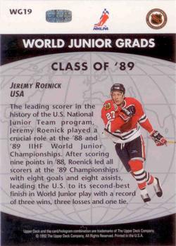 1992-93 Upper Deck - World Junior Grads #WG19 Jeremy Roenick Back