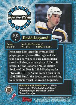 1999-00 Topps Premier Plus - Premier Rookies #PR7 David Legwand Back