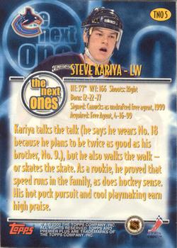 1999-00 Topps Premier Plus - The Next Ones #TNO5 Steve Kariya Back