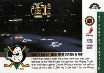 1993-94 Donruss #392 Mighty Ducks Opening Night Back