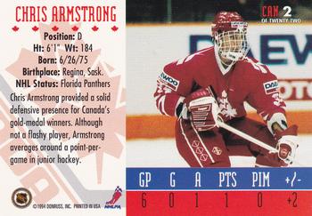 1993-94 Donruss - 1994 World Junior Championship Canada #CAN 2 Chris Armstrong Back