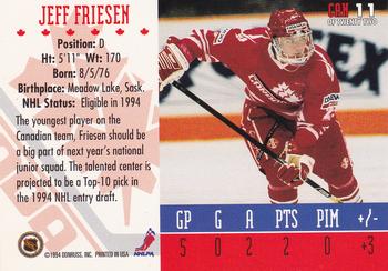 1993-94 Donruss - 1994 World Junior Championship Canada #CAN 11 Jeff Friesen Back