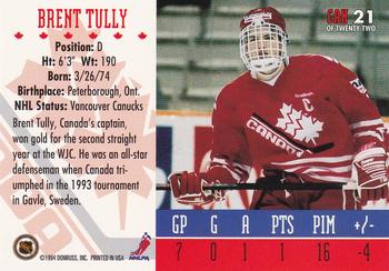 1993-94 Donruss - 1994 World Junior Championship Canada #CAN 21 Brent Tully Back
