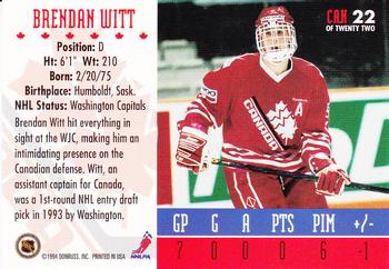 1993-94 Donruss - 1994 World Junior Championship Canada #CAN 22 Brendan Witt Back